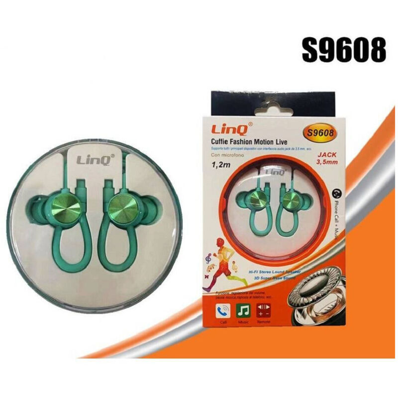 foto del prodotto trade shop traesio linq auricolari cuffie s9608 con microfono fashion motion live sport jack 3.5mm 1.2mt 