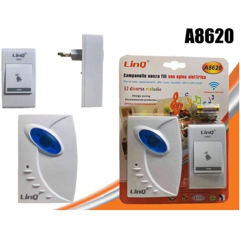 foto del prodotto trade shop traesio linq campanello wireless spina elettrica senza fili 32 melodie a8620 distanza 100 mt 
