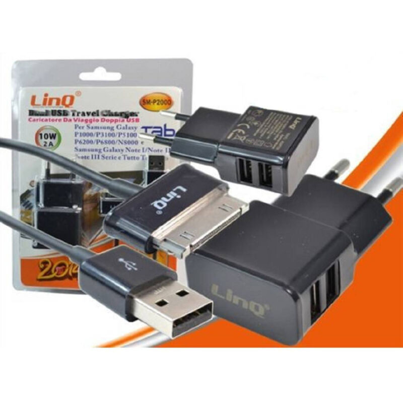 foto del prodotto trade shop traesio linq caricabatteria casa 2 usb 2.1a sm p2000 per samsung galaxy tab p1000 p3100 p5100 