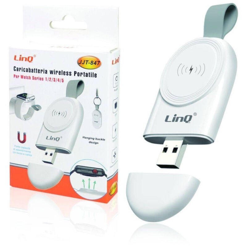 foto del prodotto trade shop traesio linq caricabatteria wireless portatile magnetico usb per watch 1 2 3 4 5 2a jjt 847 
