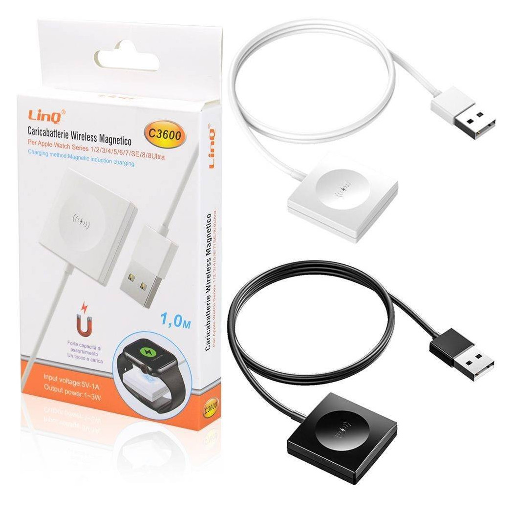 foto del prodotto trade shop traesio linq caricabatterie ad induzione wireless magnetico 5v 1a 1 mt per apple watch c3600 
