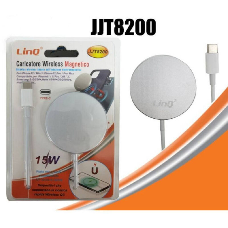 foto del prodotto trade shop traesio linq caricabatterie caricatore ad induzione wireless qc magnetico 15w type c jjt8200 