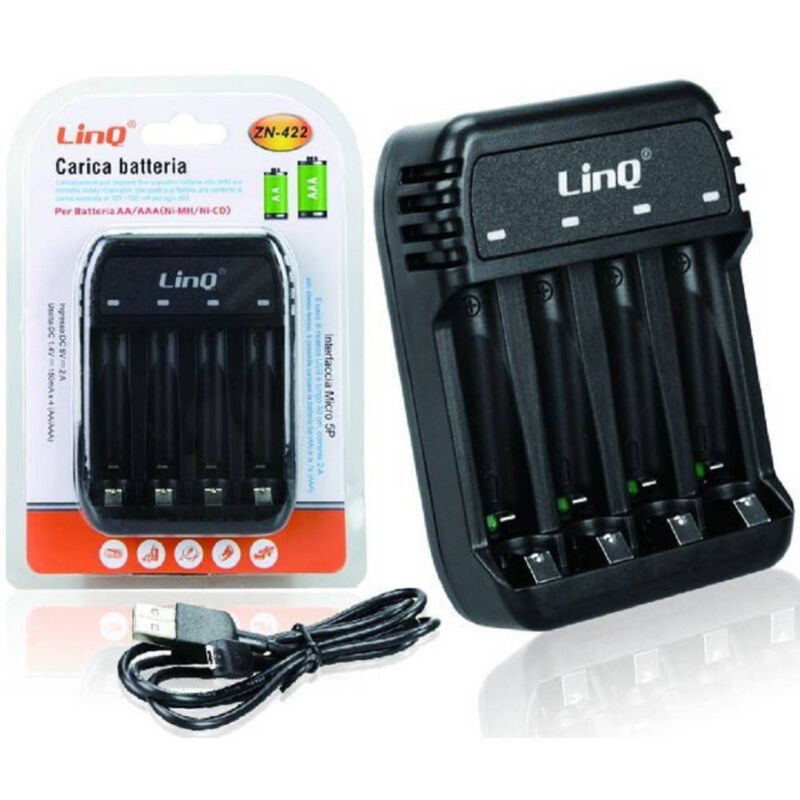 foto del prodotto trade shop traesio linq caricabatterie pile telescopico 4 slot indicatori led stilo ministilo aa aaa zn 422 