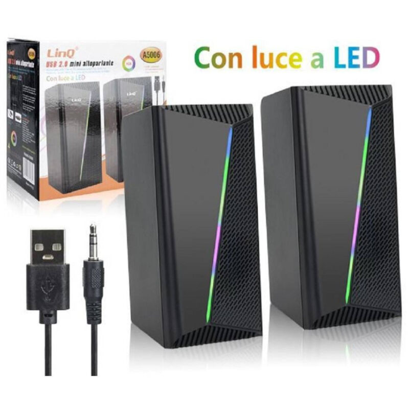 foto del prodotto trade shop traesio linq casse altoparlanti gaming stereo usb 2.0 luce rgb pc dvd tv mp3 tablet 6w a5006 