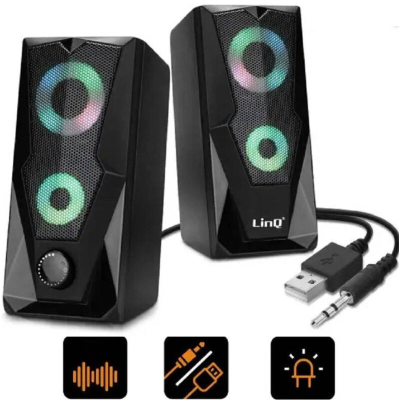 foto del prodotto trade shop traesio linq casse altoparlanti stereo usb 2.0 con luci led pc gaming rgb speaker tv mp3 a5005 