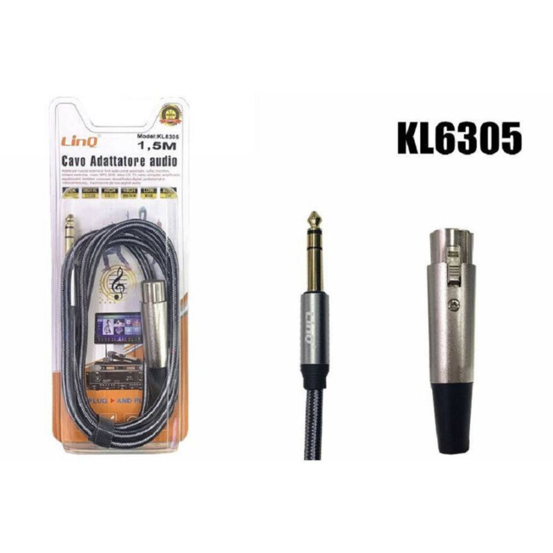 foto del prodotto trade shop traesio linq cavo adattatore audio 1.5mt microfono xlr femmina a trs maschio da 6,35mm kl6305 