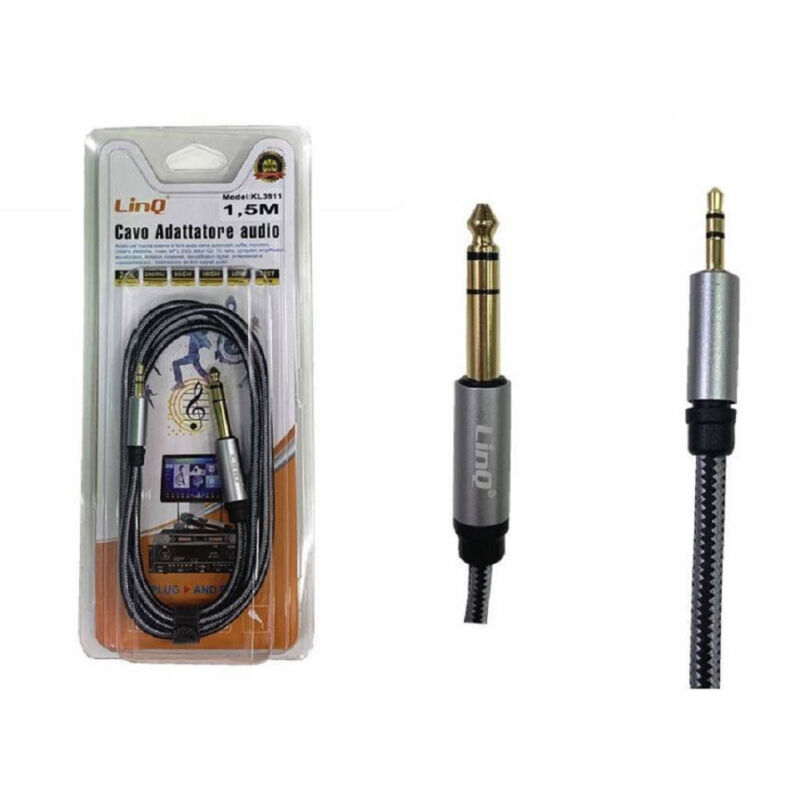 foto del prodotto trade shop traesio linq cavo adattatore audio jack 3,5mm jack 6,35mm 1,5 mt per microfoni mixer kl3611 
