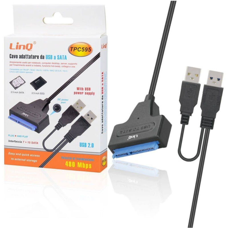 foto del prodotto trade shop traesio linq cavo adattatore da usb 2.0 a sata ssd 2,5 per hard disk velocit 480mbps tpc595 