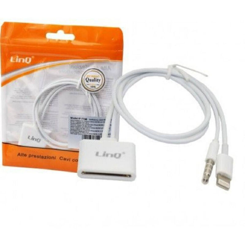 foto del prodotto trade shop traesio linq cavo adattatore di carica per iphone 30 pin lightning jack audio 3,5mm ip 7746 