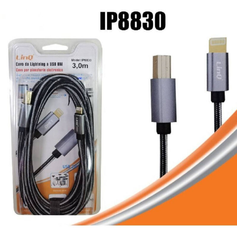 foto del prodotto trade shop traesio linq cavo da lightning a usb bm type b per stampante pianoforte elettronico 3mt ip8830 