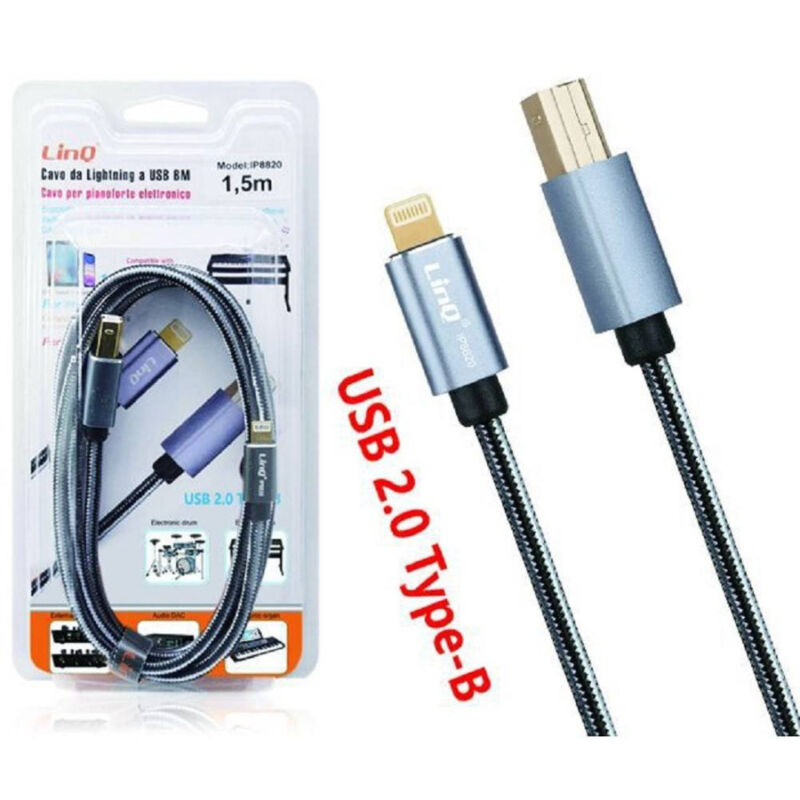 foto del prodotto trade shop traesio linq cavo da lightning a usb type b per stampante pianoforte elettronico 1.5mt ip8820 