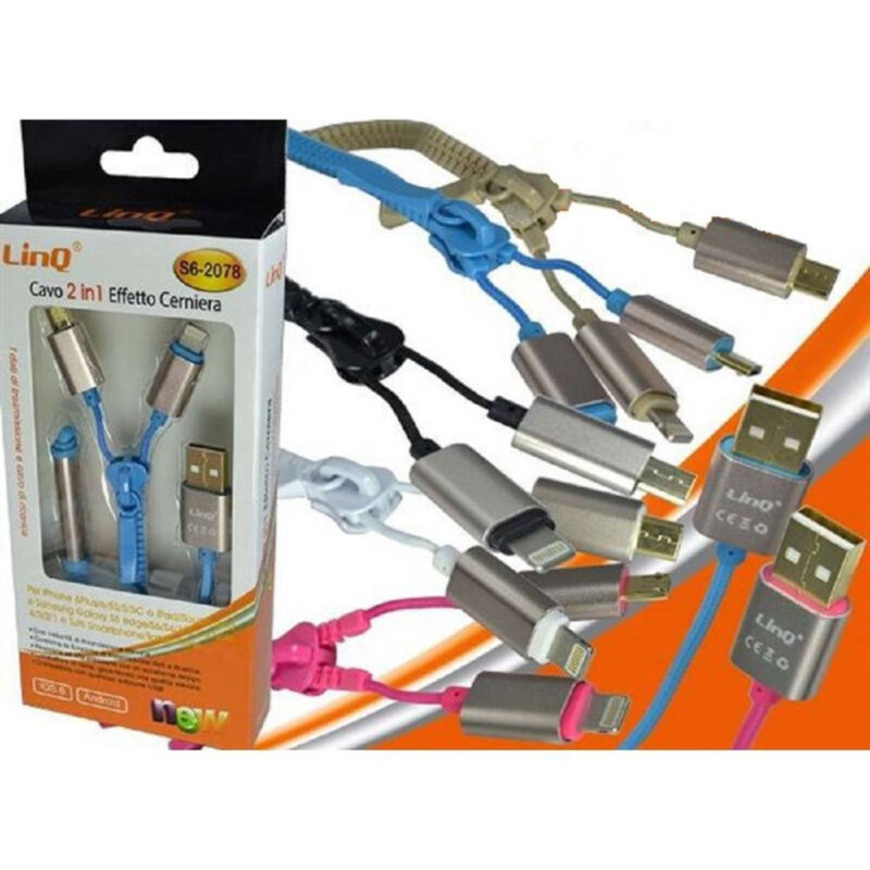 foto del prodotto trade shop traesio linq cavo dati ricarica usb s6 2078 2in1 effetto cerniera micro usb lightning android 