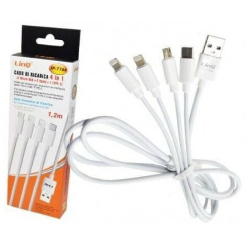 foto del prodotto trade shop traesio linq cavo usb di ricarica 4in1 microusb tipo c 2 lightning iphone linq ip 7744 