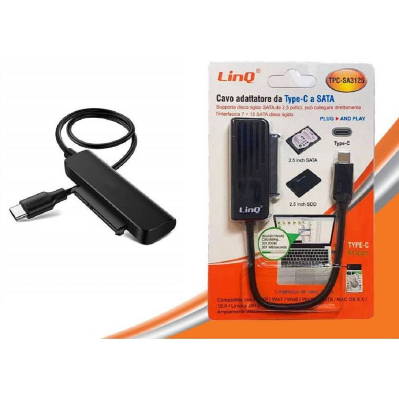 foto del prodotto trade shop traesio linq convertitore adattatore da hard disk usb type c a sata a 15pin 2,5 hdd tpc sa3125 