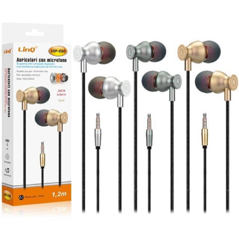 foto del prodotto trade shop traesio linq cuffie auricolari smartphone controllo volume microfono jack 3,5mm 1.2mt vip 690 