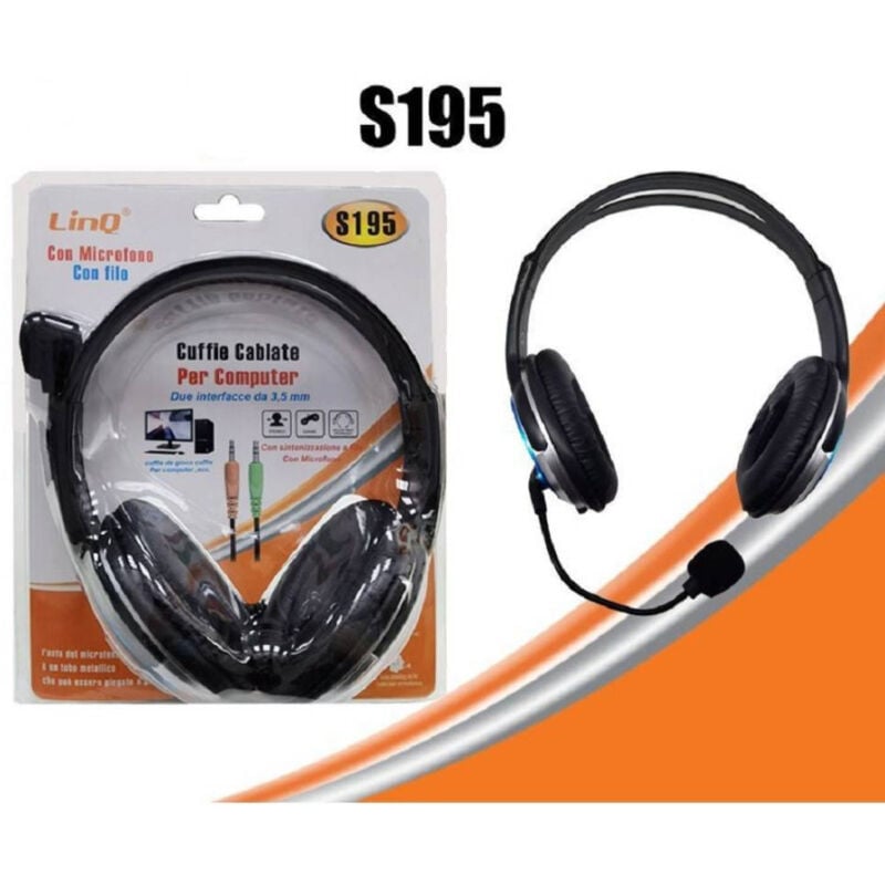 foto del prodotto trade shop traesio linq cuffie con microfono cablate stereo per pc notebook skype msn 2 jack 3.5mm s195 