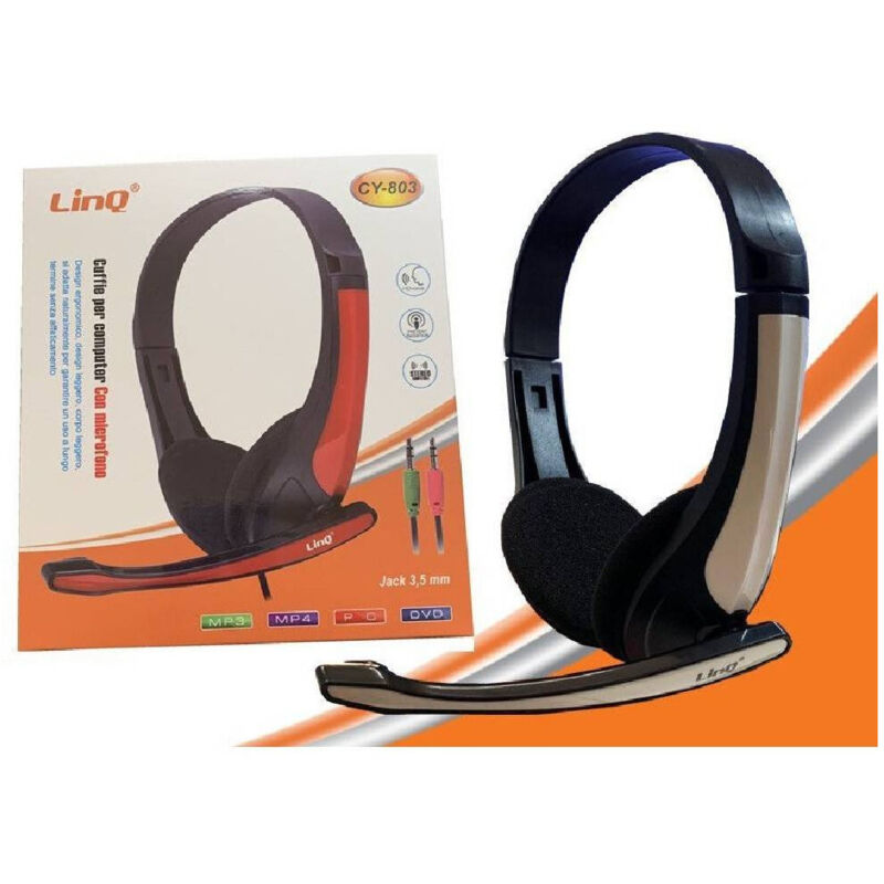 foto del prodotto trade shop traesio - linq - cuffie con microfono stereo per pc notebook computer skype msn jack 3.5mm cy-803 -