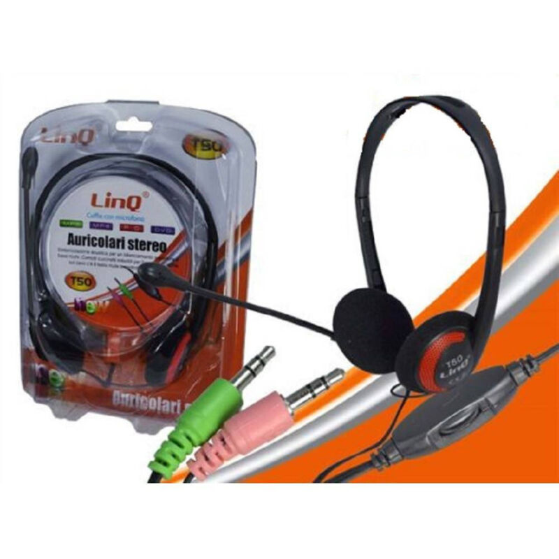 foto del prodotto trade shop traesio linq cuffie con microfono stereo per pc notebook skipe msn videolezioni jack 3.5mm t50 