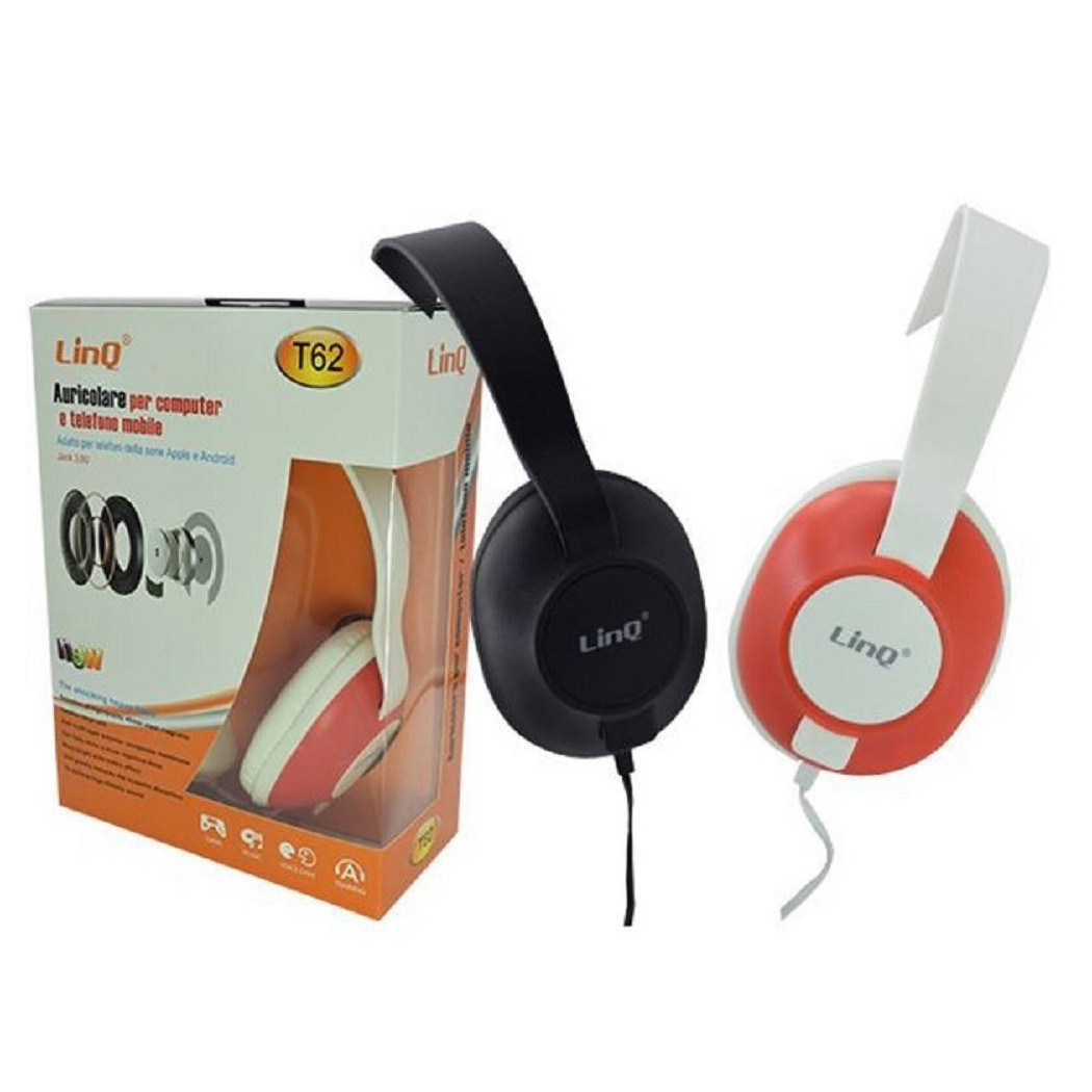 foto del prodotto trade shop traesio linq cuffie on ear con padiglioni morbidi con jack 3,5mm per pc computer cellulare t62 