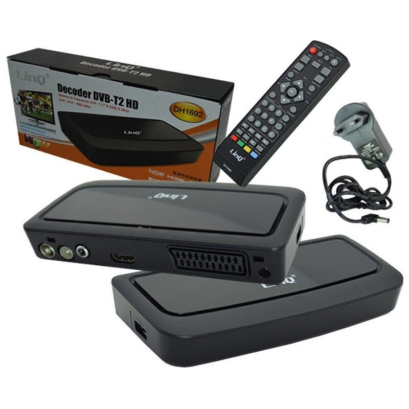 foto del prodotto trade shop traesio linq decoder digitale terrestre tv t2 full hd dvb t2 hdmi usb linq dh1692 