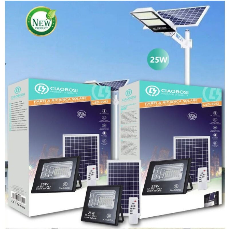 foto del prodotto trade shop traesio linq faro faretto led pannello solare fotovoltaico 25w con crepuscolare ip67 led 9012 