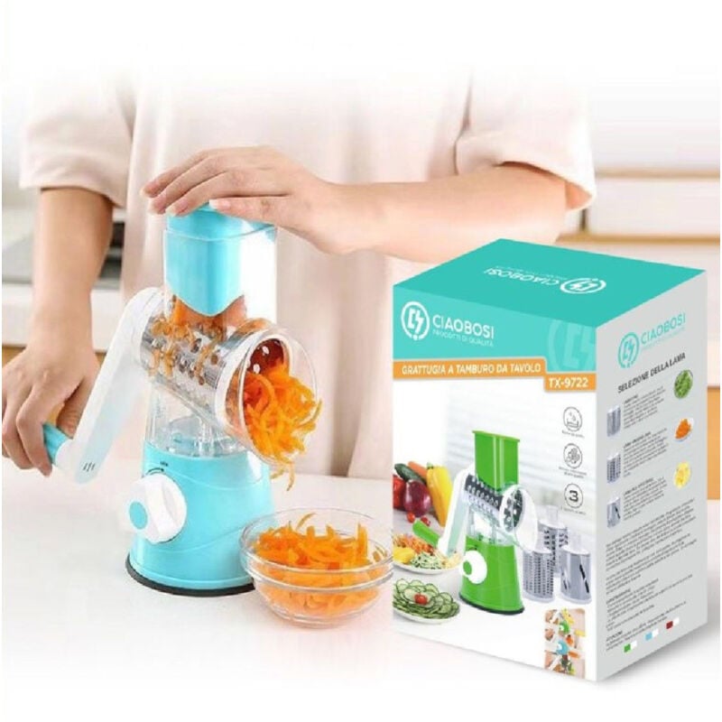 foto del prodotto trade shop traesio linq grattugia a tamburo manuale per cucina casa da tavolo tritatutto affetta tx 9722 