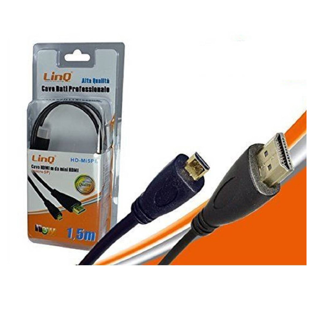 foto del prodotto trade shop traesio linq hdmi a mini hdmi cavo a c spina 1080 hd tv adattatore 1,5 mt linq hd mi5pb 