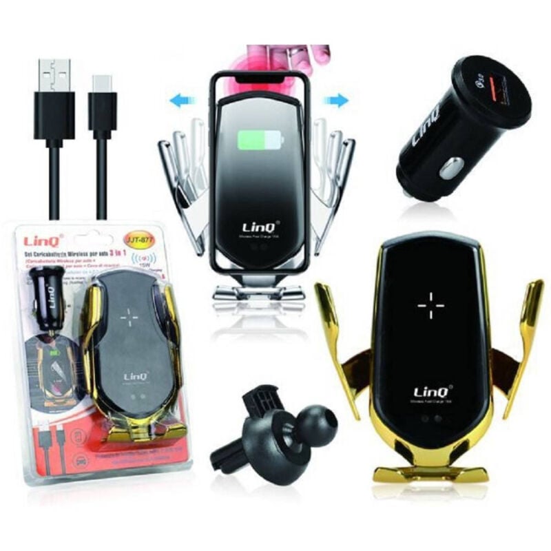 immagine 0 del prodotto trade shop traesio linq kit caricabatteria wireless 3 in 1 per auto universale adattatore cavi jjt 877 