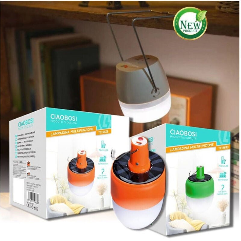 foto del prodotto trade shop traesio - linq - lampada campeggio portatile solare led lanterna gancio ricaricabile usb tx-9639 -