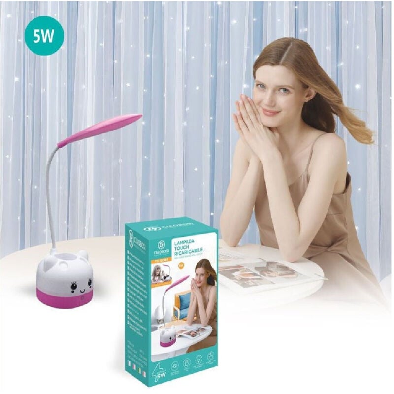 foto del prodotto trade shop traesio - linq - lampada da tavolo led per bambini touch ricaricabile usb 5 w flessibile tx-9084 -