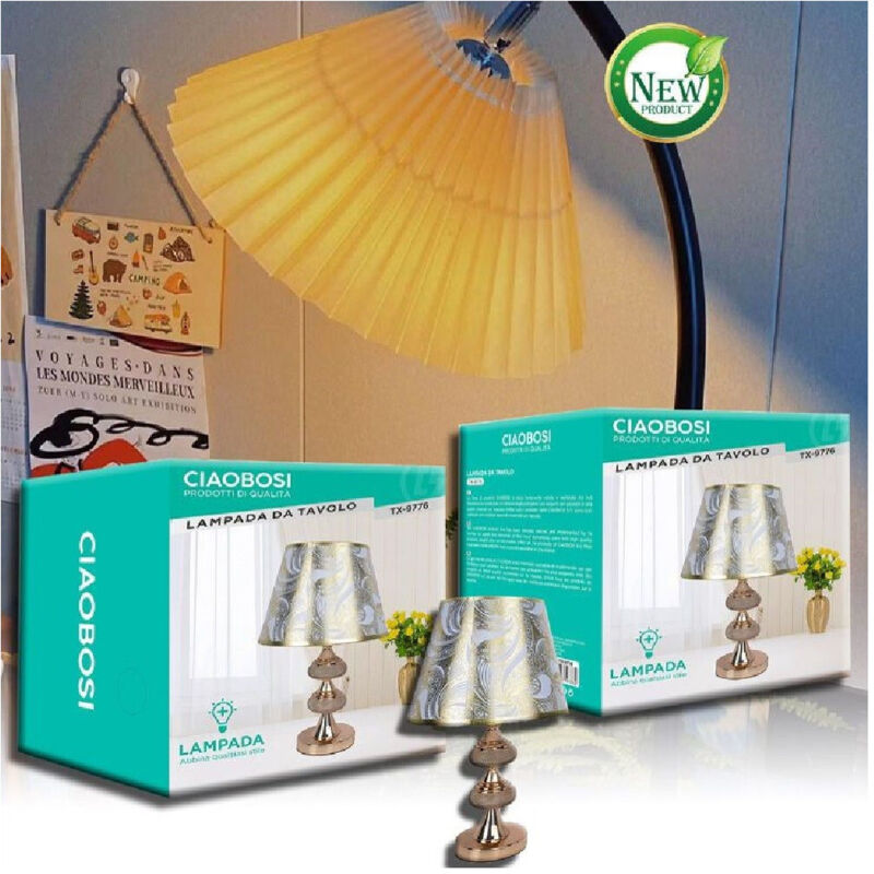 foto del prodotto trade shop traesio linq lampada da tavolo lume abat jour comodino com arredo camera casa luce tx 9776 