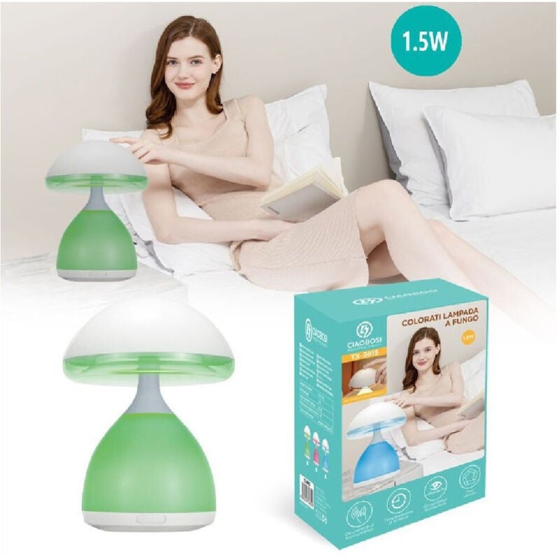 foto del prodotto trade shop traesio - linq - lampada fungo led 7 luci colori lumino da tavolo comodino colorati 1.5w tx-9815 -