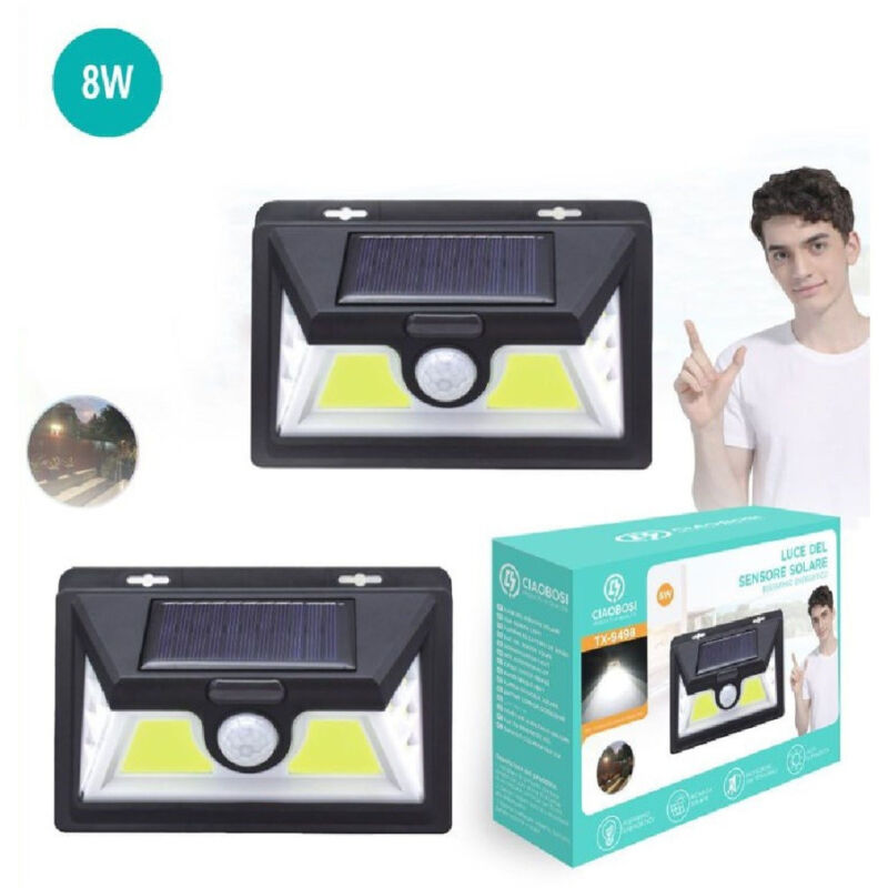 foto del prodotto trade shop traesio linq lampada led cob luce ricarica solare applique parete sensore movimento tx 9498 