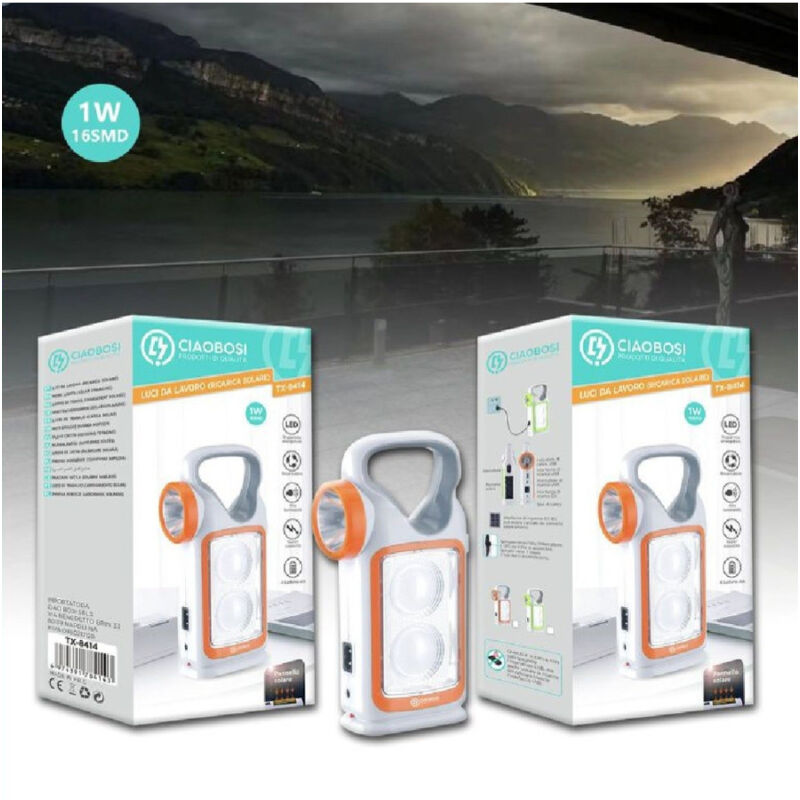 foto del prodotto trade shop traesio linq lampada luce emergenza batterie ricaricabile 1w torcia led carica solare tx 8414 