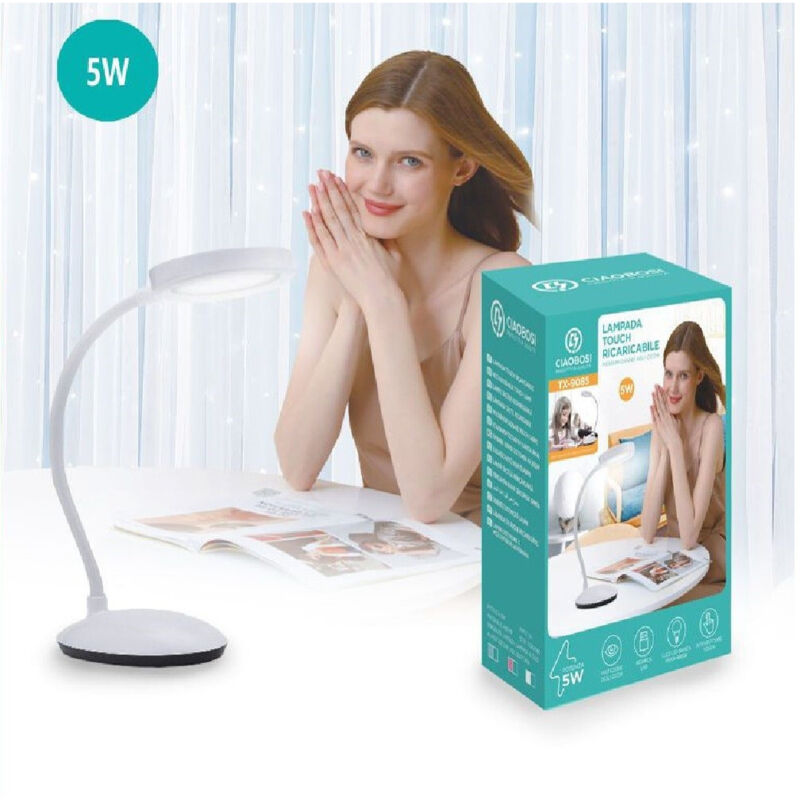 foto del prodotto trade shop traesio - linq - lampada tavolo flessibile ricaricabile pulsante touch 5w 3 intensità luce tx-9085 -