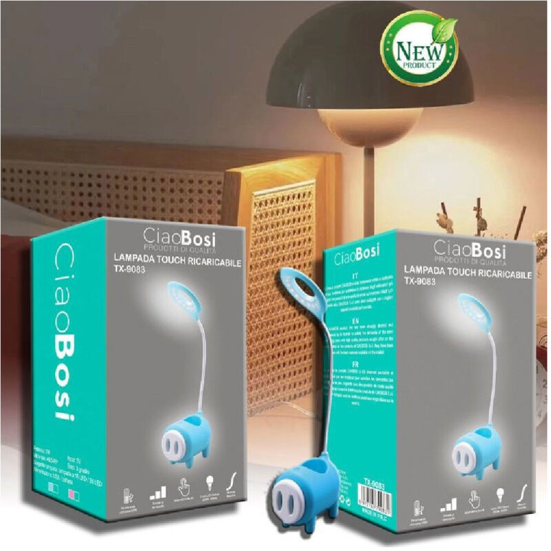 foto del prodotto trade shop traesio - linq - lampada tavolo led touch ricaricabile usb flessibile vano oggetti bambini tx-9083 -