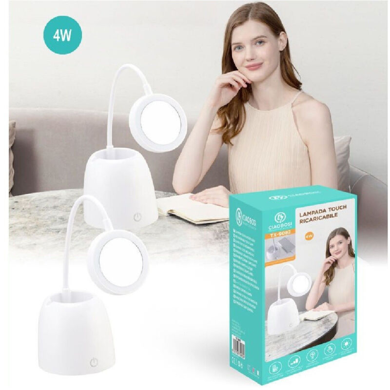 foto del prodotto trade shop traesio - linq - lampada touch tx-9082 tavolo led usb specchio ricaricabile 3 luminosità snodabile -