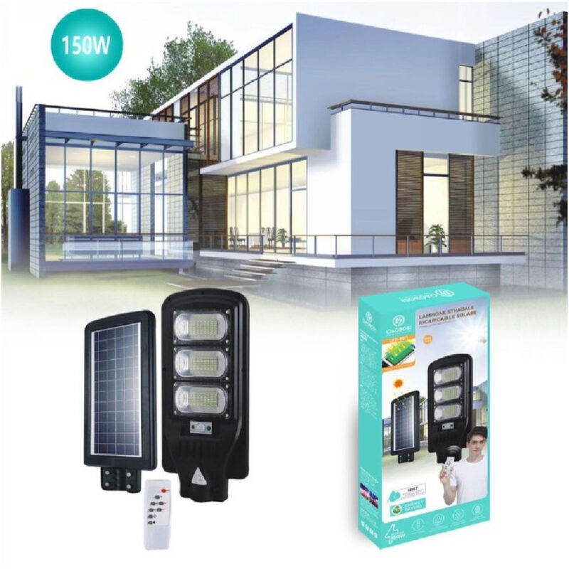 foto del prodotto trade shop traesio linq lampione stradale led pannello ricaricabile luce solare 150w telecomando led 8511 