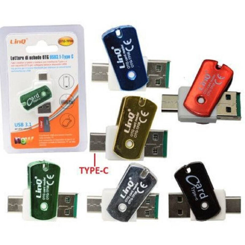 foto del prodotto trade shop traesio linq lettore di schede memory card micro sd otg usb 3.1 type c adattatore otg tf08 