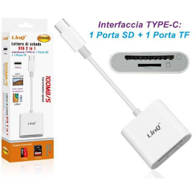 foto del prodotto trade shop traesio linq lettore di schede memory card otg 2in1 interfaccia type c con porte sd tf ith499 