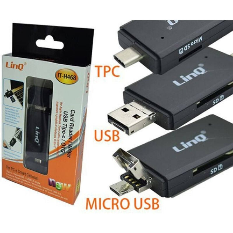 foto del prodotto trade shop traesio linq lettore memory card schede di memoria sd micro sd interfaccia tipo c otg it h468 