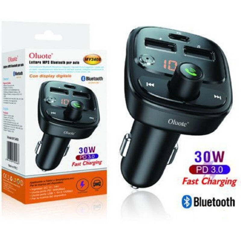 foto del prodotto trade shop traesio linq lettore mp3 bluetooth per auto 30 w display lcd dc accendisigari 12v 24v my3408 