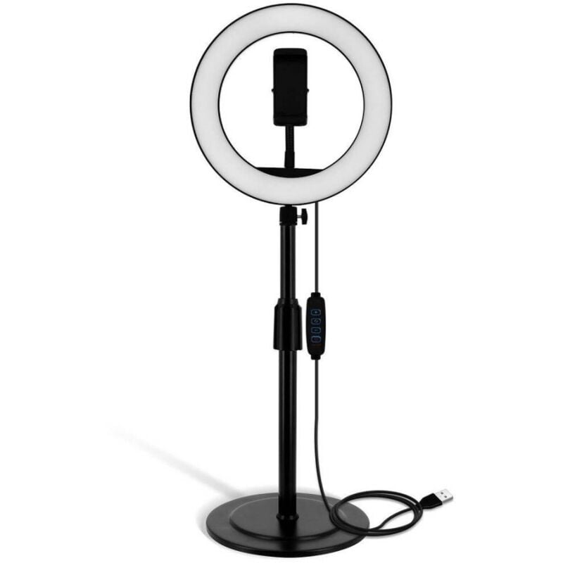 foto del prodotto trade shop traesio linq luce led ad anello luminoso per selfie staffa da tavolo 10w diametro 26cm bd2607 