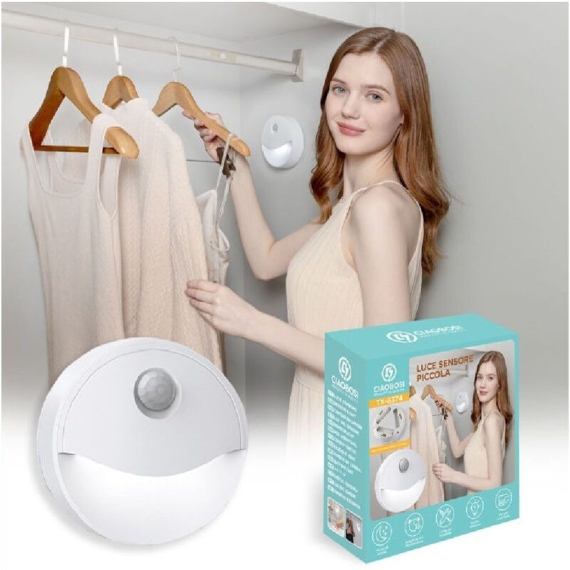 foto del prodotto trade shop traesio linq luce sensore di movimento led casa crepuscolare notturna armadi piccola tx 8374 