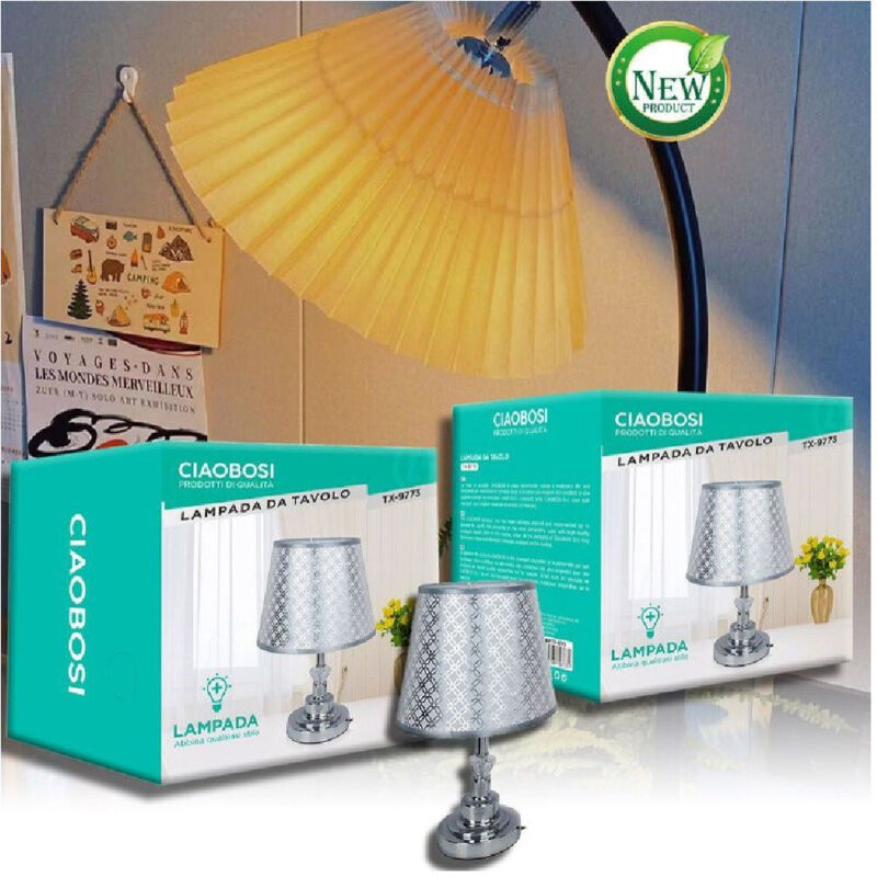foto del prodotto trade shop traesio linq lume lampada abat jour da tavolo comodino com arredo camera casa luce tx 9773 