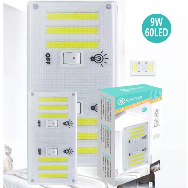 foto del prodotto trade shop traesio linq magnetic cob light armadietto emergenza ricaricabile 9w 60 led cordless tx 9631 