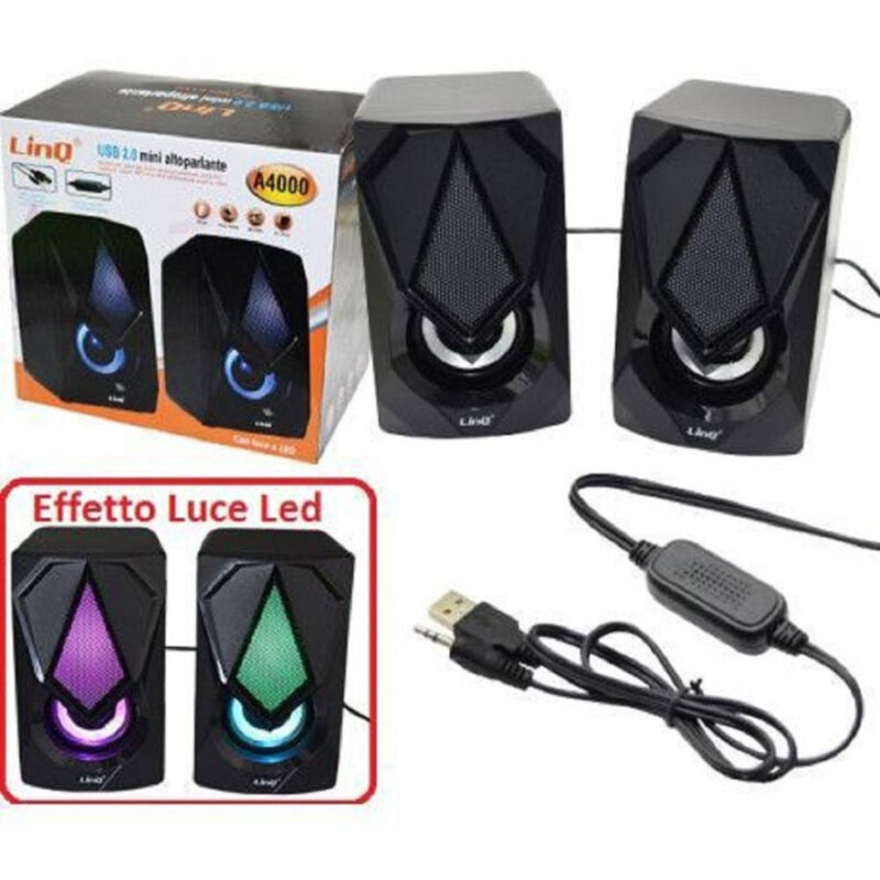 foto del prodotto trade shop traesio linq mini altoparlante casse usb 2.0 speaker con luce led rgb pc multimediale a4000 