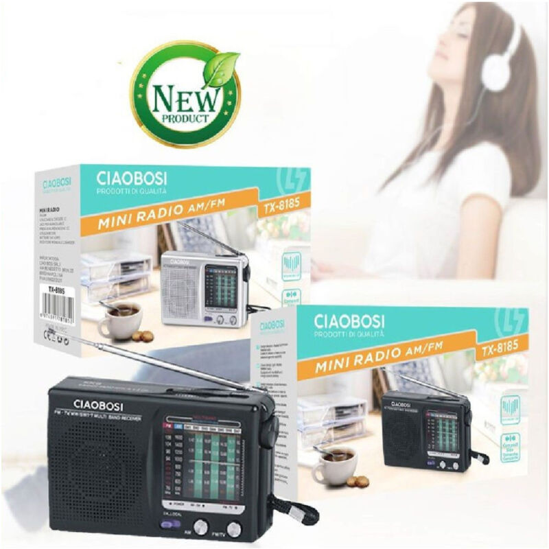 foto del prodotto trade shop traesio linq mini radio fm portatile 9 bande am fm mw sw1 7 con ricevitore audio tv tx 8185 