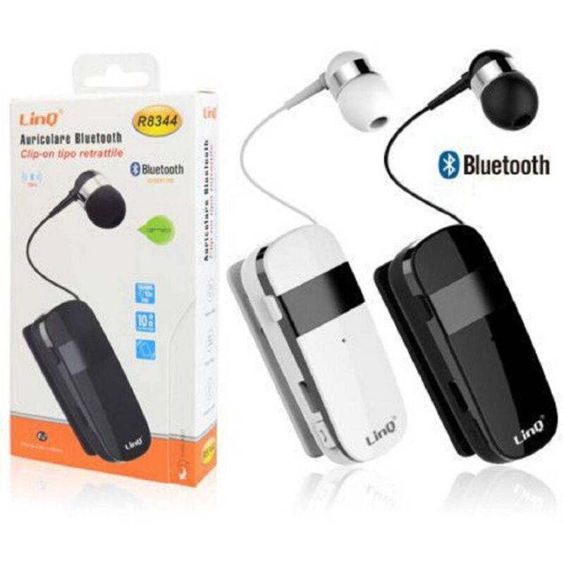 foto del prodotto trade shop traesio linq mono auricolare stereo bluetooth con clip on retrattile r8344 autonomia 10 ore 