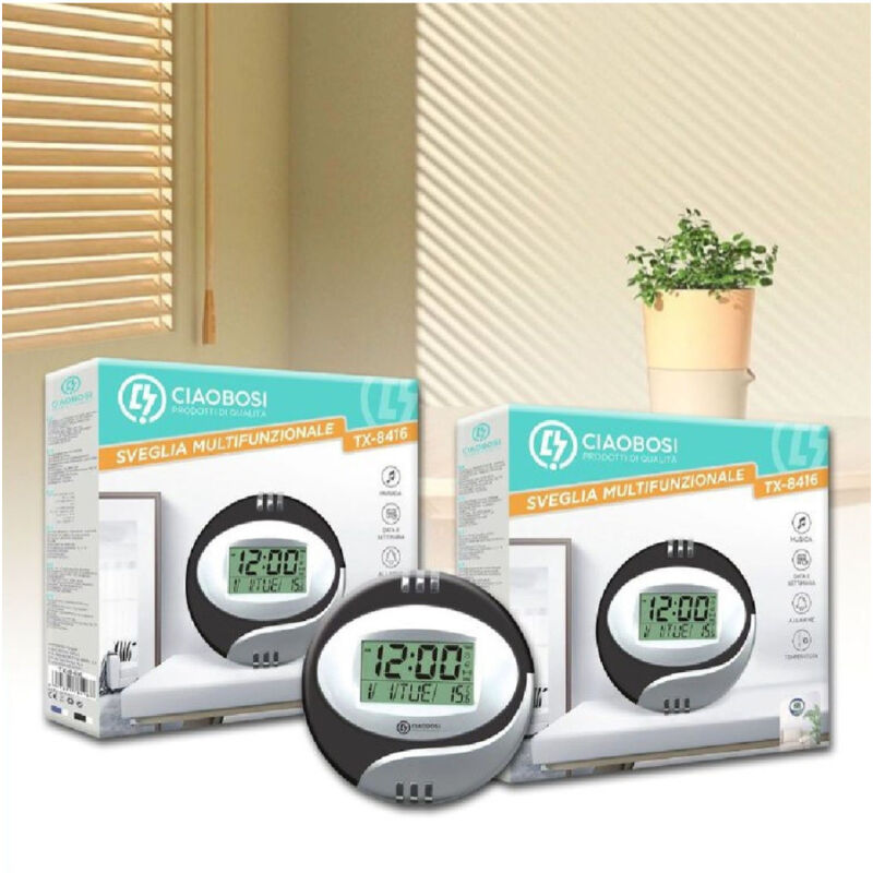 foto del prodotto trade shop traesio linq orologio da parete tavolo digitale display lcd sveglia misura temperatura tx 8416 